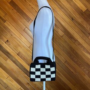 Checkerboard Woven Crossbody Clutch